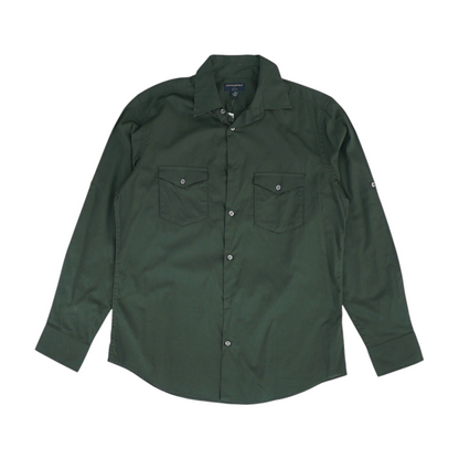 Green Solid Long Sleeve Button Down