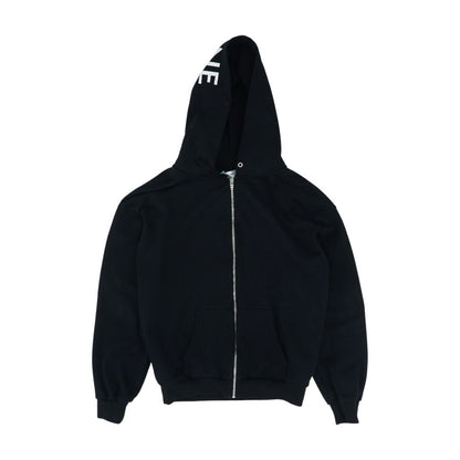 Black Cotton Fleece Loose Full Zip Jacket