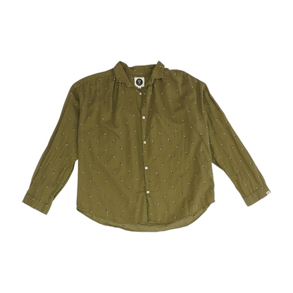Green Print Button Down