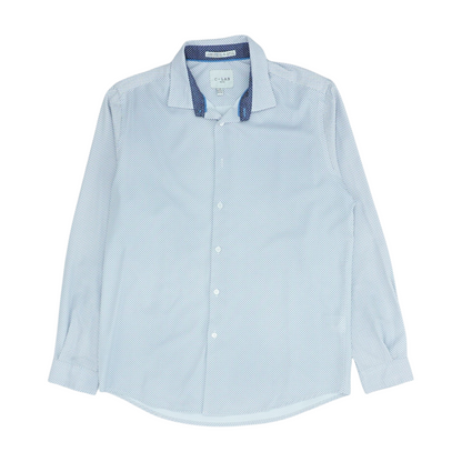 White Print Long Sleeve Button Down