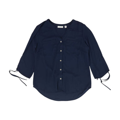 Navy Solid Long Sleeve Blouse