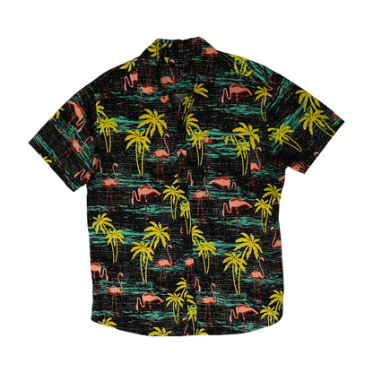 Black Tropical Short Sleeve Button Down