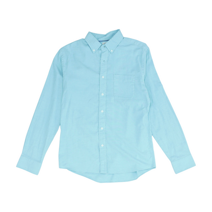 Blue Solid Long Sleeve Button Down