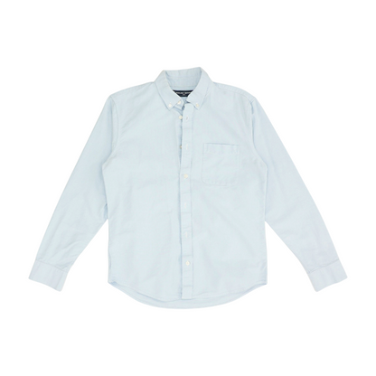 Blue Solid Long Sleeve Button Down