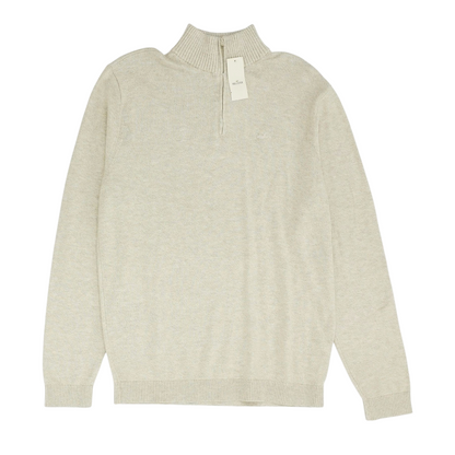 Beige Solid 1/4 Zip Sweater