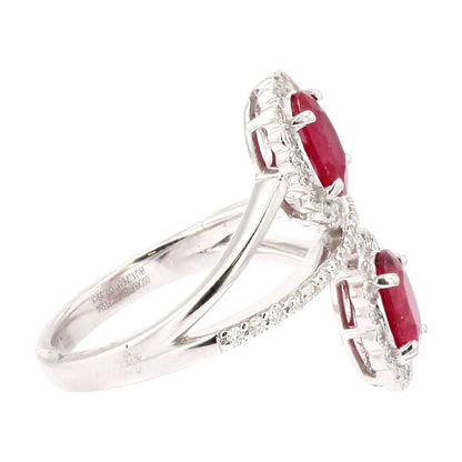 Platinum Two Stone Oval Ruby With Diamond Halo And Accents Band