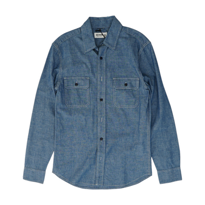 Blue Solid Long Sleeve Button Down
