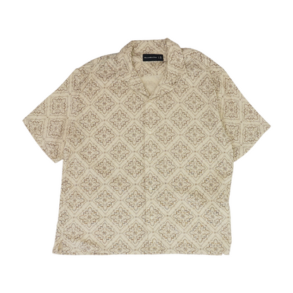 Beige Print Short Sleeve Button Down