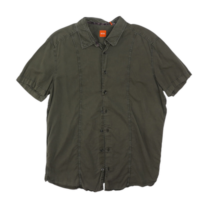 Gray Solid Short Sleeve Button Down