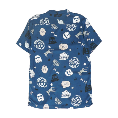 Navy Graphic Short Sleeve Button Down