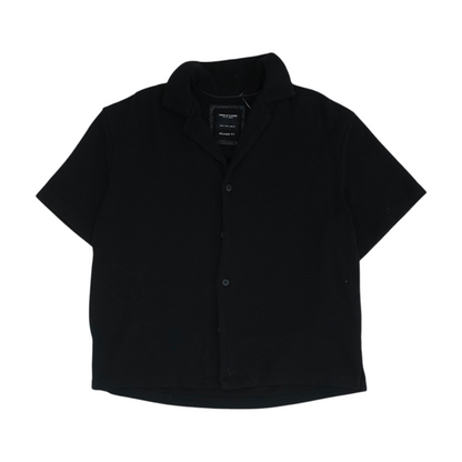 Black Solid Short Sleeve Button Down