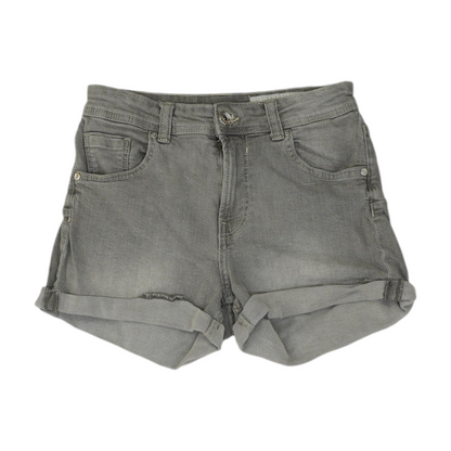Gray Solid Denim Shorts
