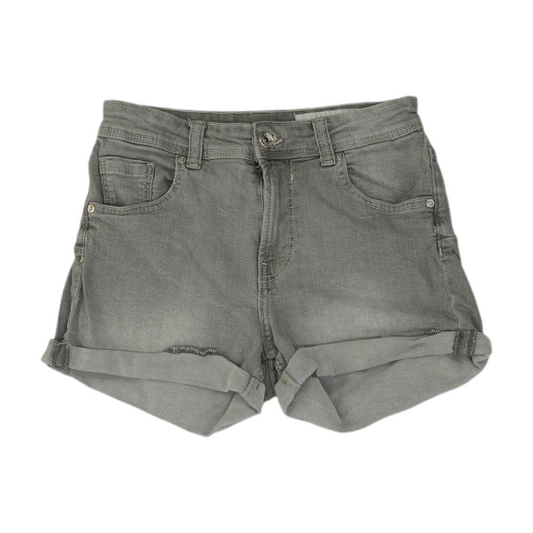 Gray Solid Denim Shorts