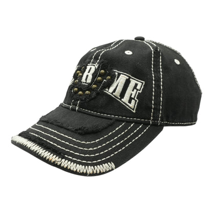 Distressed Black Supreme X True Religion 6-Panel Ball Cap