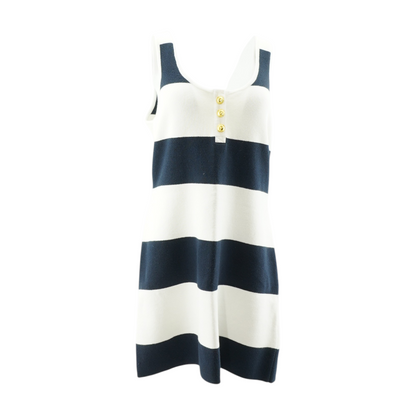 Navy Petite Striped Midi Dress