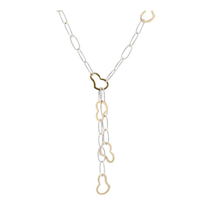 14K Two Tone Gold Oval And Heart Link Lariat Necklace