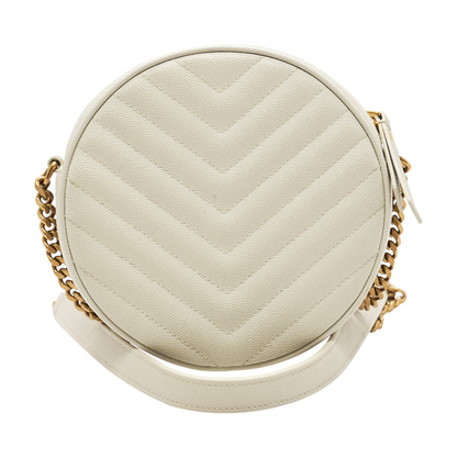 Blanc Round Vinyle Camera Bag in Chevron Grain De Poudre Leather
