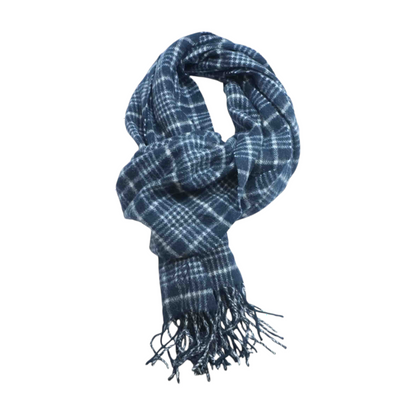Navy Plaid Wool Scarf