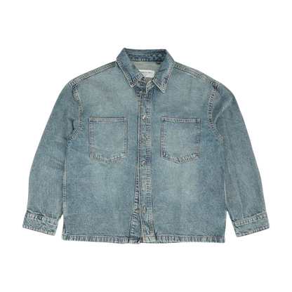 Blue Solid Long Sleeve Button Down