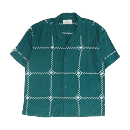Green Print Short Sleeve Button Down