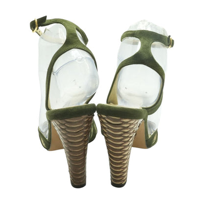 Green Suede and Snakeskin Leather Heeled Sandals