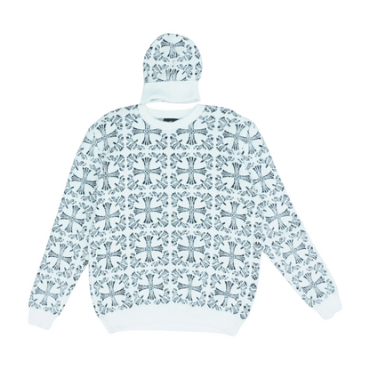 White Abstract Pullover Sweater and Beanie