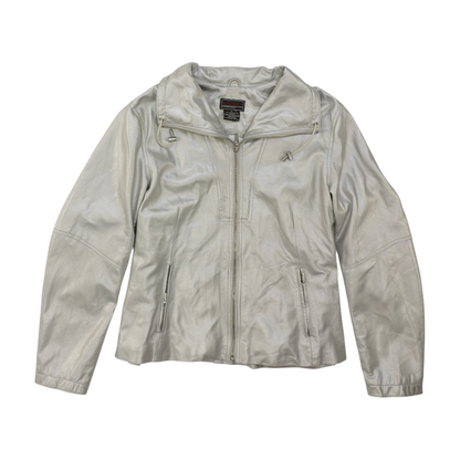 Vintage Silver Solid Leather Jacket