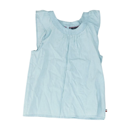 Blue Solid Short Sleeve Blouse