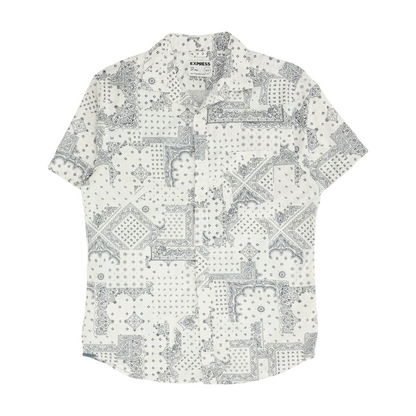 White Paisley Short Sleeve Button Down