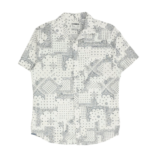 White Paisley Short Sleeve Button Down