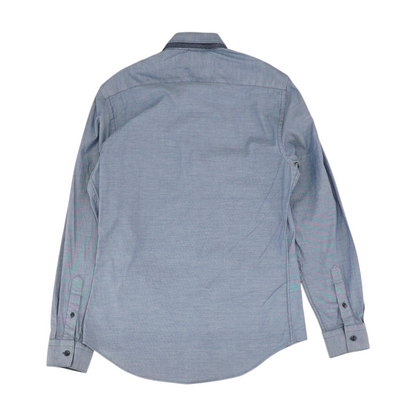 Blue Solid Long Sleeve Button Down