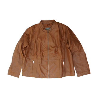 Brown Plus Solid Leather Jacket