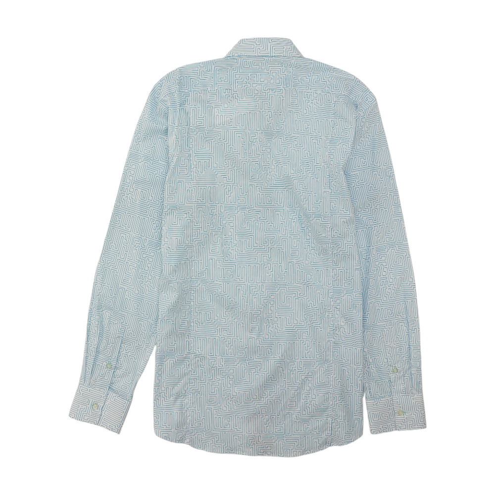 White Print Long Sleeve Button Down