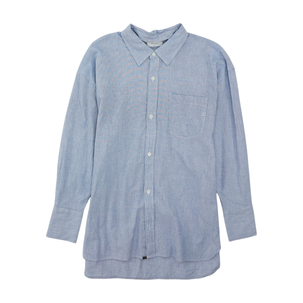 Blue Solid Long Sleeve Button Down