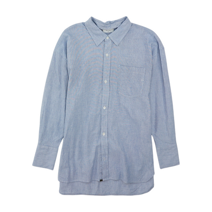 Blue Solid Long Sleeve Button Down