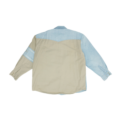 Beige Color Block Long Sleeve Button Down