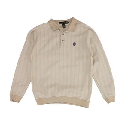 Vintage Beige Striped Long Sleeve Polo