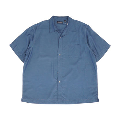 Blue Solid Short Sleeve Button Down
