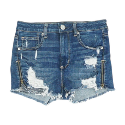 Blue Solid Denim Shorts