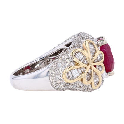 5 ctw 14K Two-Tone Gold Burmese Ruby Statement Ring