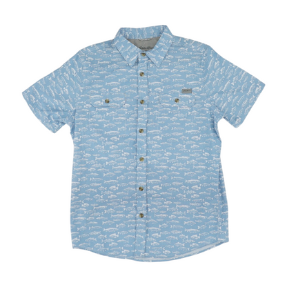Blue Graphic Short Sleeve Button Down
