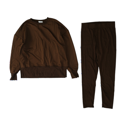 Brown Solid Pant Set