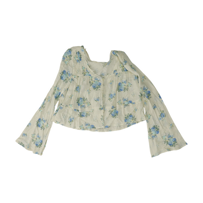 White Floral Cropped Blouse