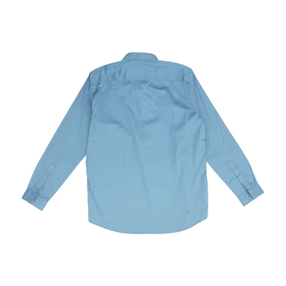 Blue Solid Long Sleeve Button Down