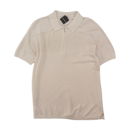 Beige Solid Short Sleeve Polo