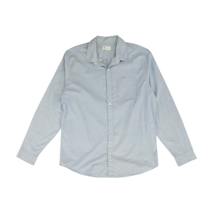 Blue Solid Long Sleeve Button Down