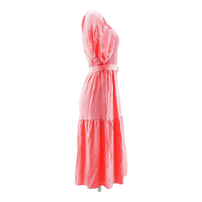 Coral Solid Midi Dress