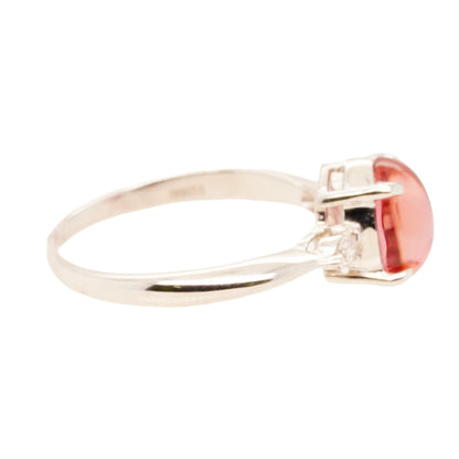 Platinum Pink Tourmaline Cabochon With Diamond Accents Ring