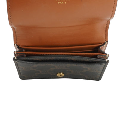 Tan Triomphe Compact Wallet in Triomphe Canvas