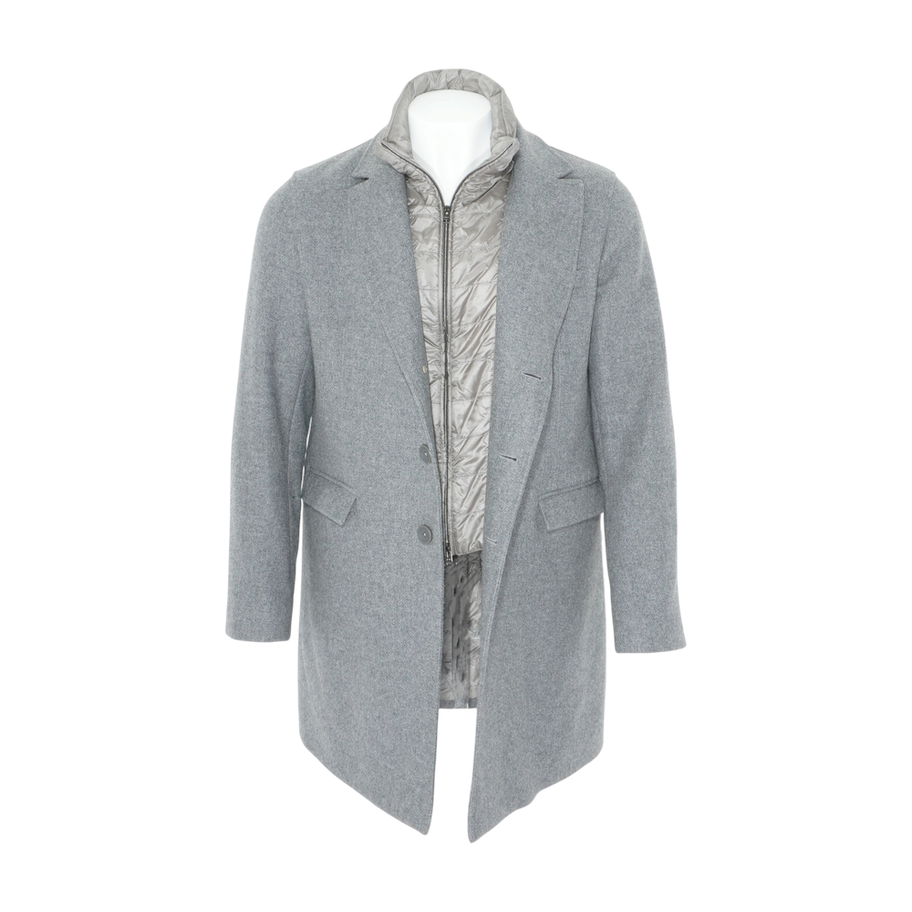 Gray Convertible Padded Wool-Blend Quilted Shell Coat